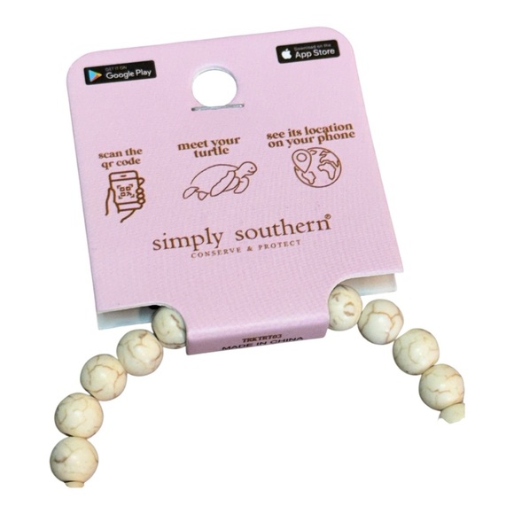 Simply Southern Cream Beads with Blue Sea Turtle Charm Tracker Bracelet - Picture 3 of 4